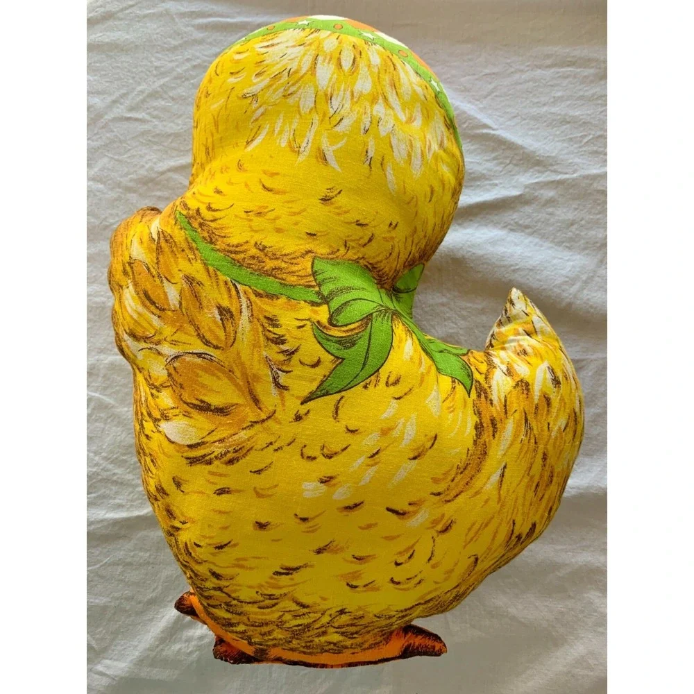 Vtg Danny Duck Pillow Stuffed Completed Fabric Panel Yellow Orange Green Easter